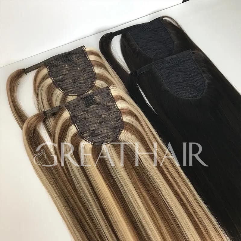 Piano blonde/brown & natural color ponytail straight hair extensions