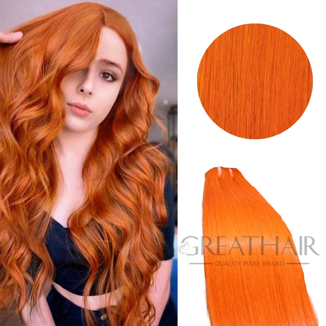 Orange color bone traight weft hair extensions