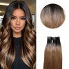 Ombre Black with brown color bone traight Weft Hair extensions