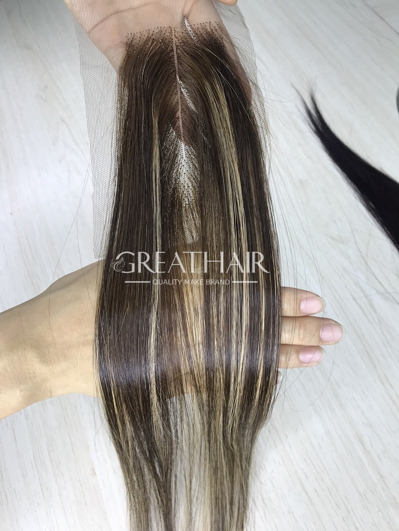 Piano black/gray color bone straight 2x4 closure hair extensions