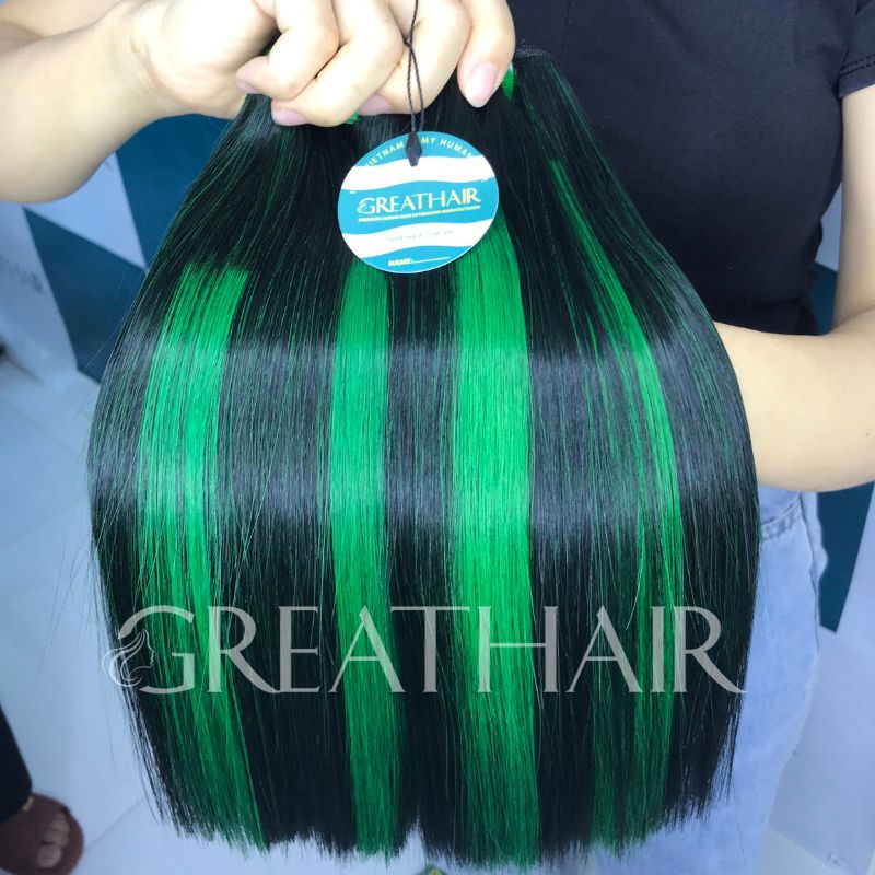 G10 - piano green/black color weft bone straight hair extension