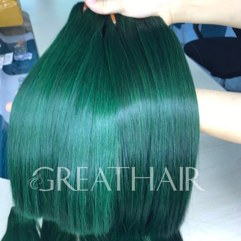 G11 - green color weft bone straight hair extension