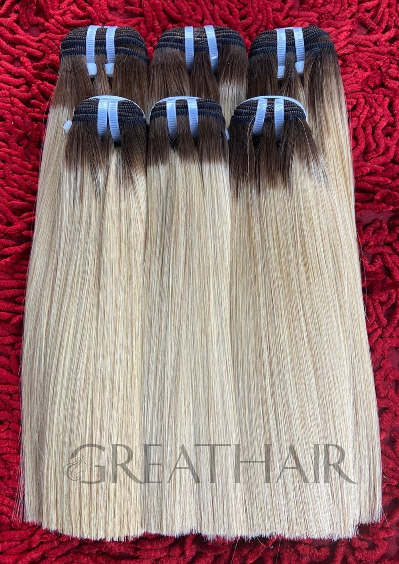 G14 - ombre dark brown/blonde color weft bone straight hair extension