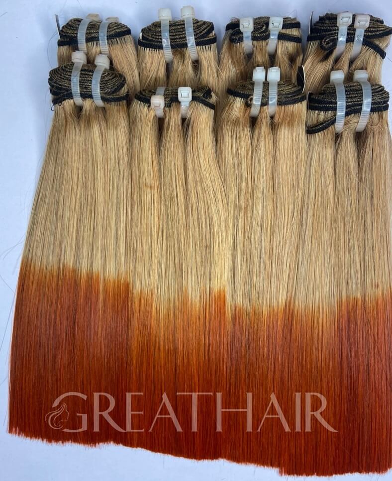 G24 - ombre blonde/orange color weft bone straight hair extensions