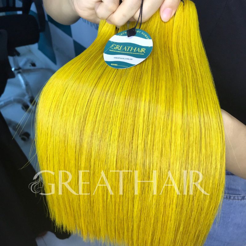 G9 - yellow color weft bone straight hair extension