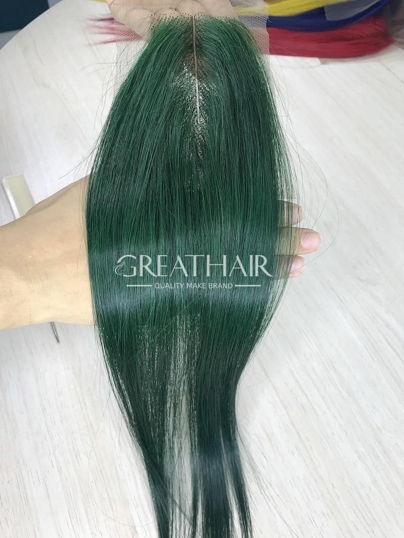 Green color bone straight 2x4 closure hair extensions