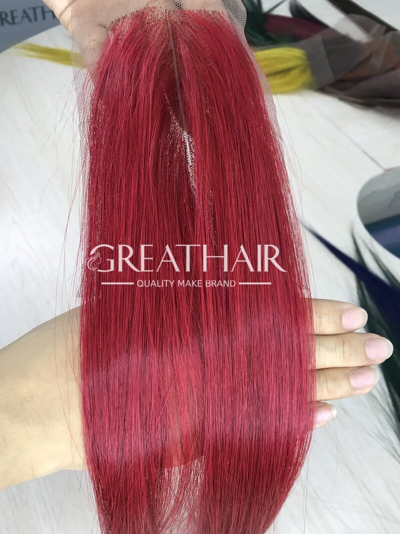 Red wine color bone traight 2x4 closure hair extensions