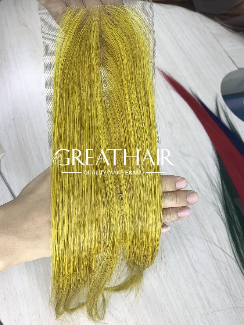 Yellow color bone traight 2x4 closure hair