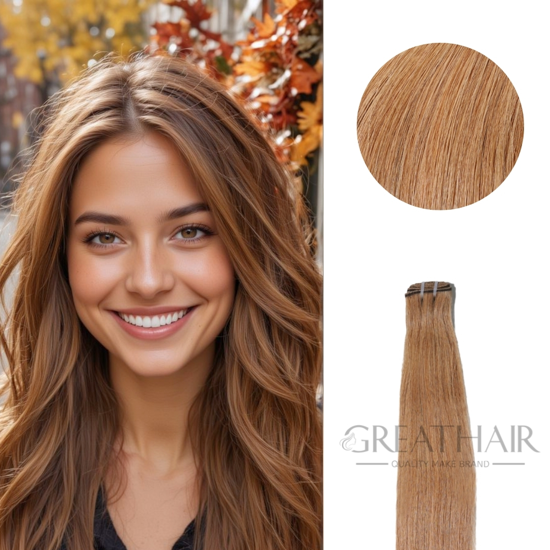 Brown color straight welf hair extensions