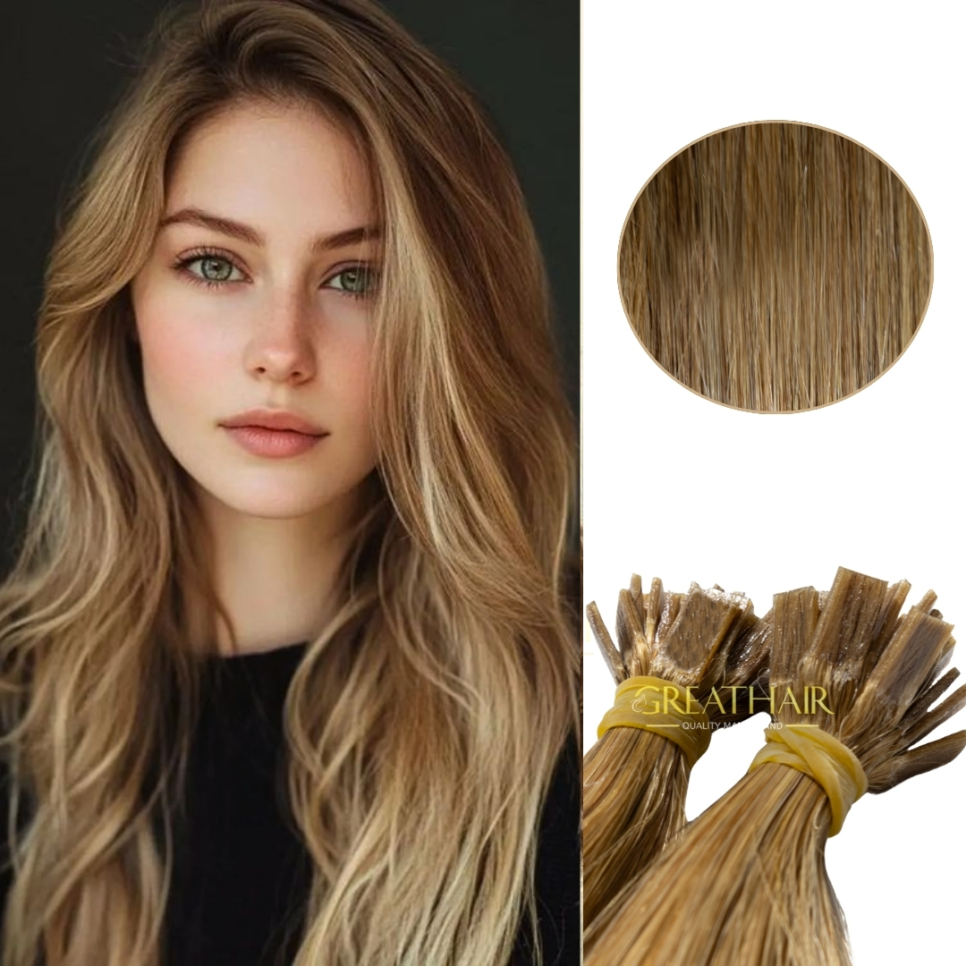 Light brown color straight flat tip hair extensions