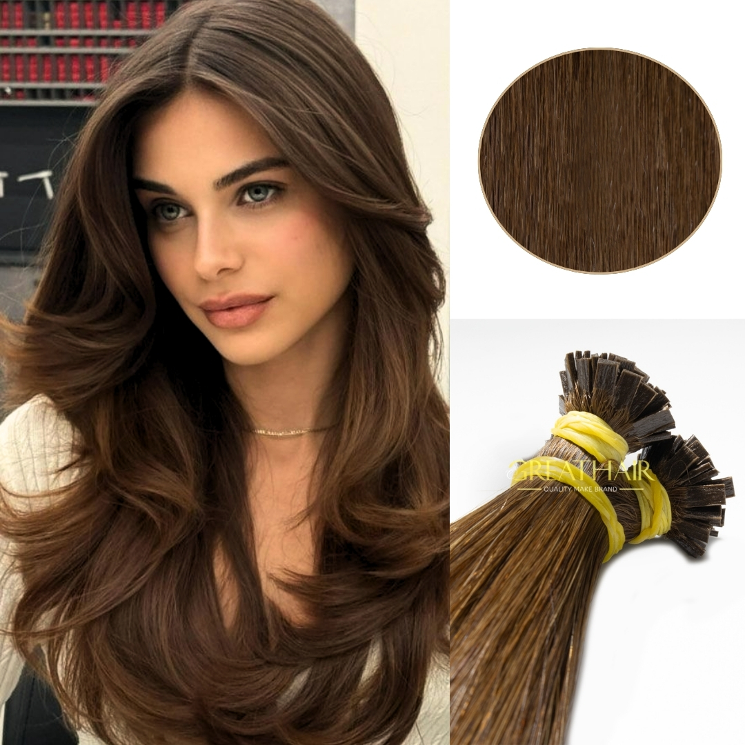 Brown color straight flat tip hair extensions