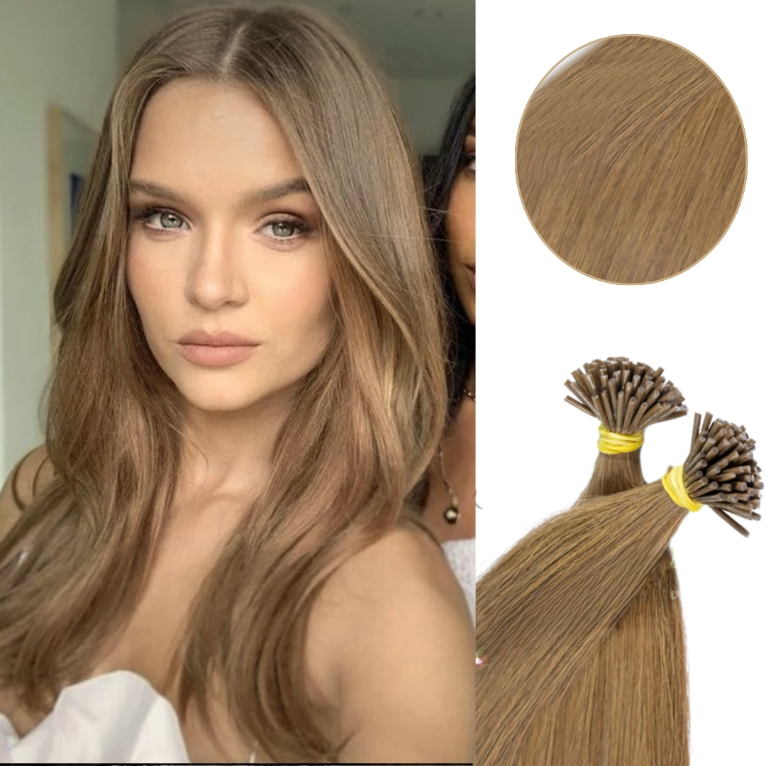 Brown color straight i tip hair extension