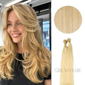 Blonde color straight Flat tip hair extension