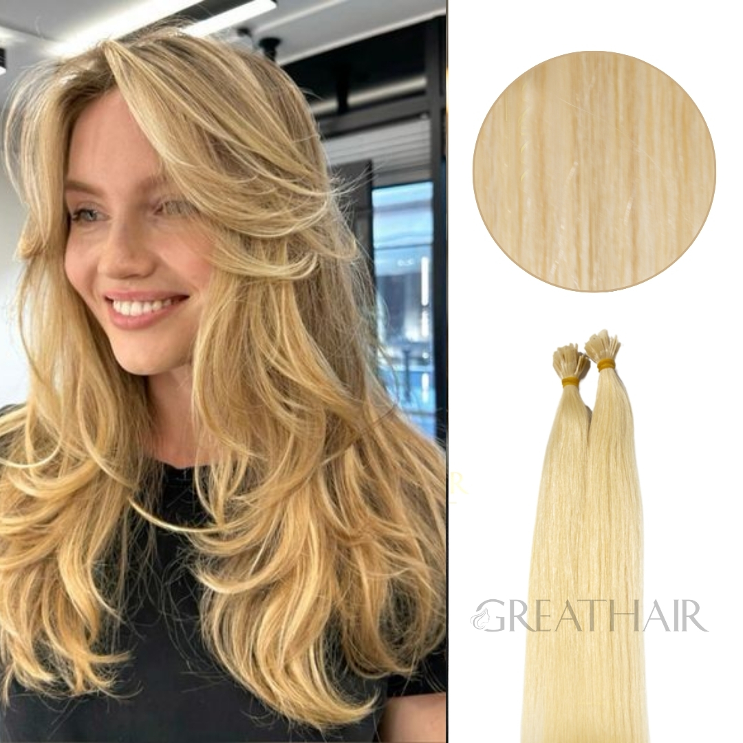 Blonde color straight flat tip hair extension