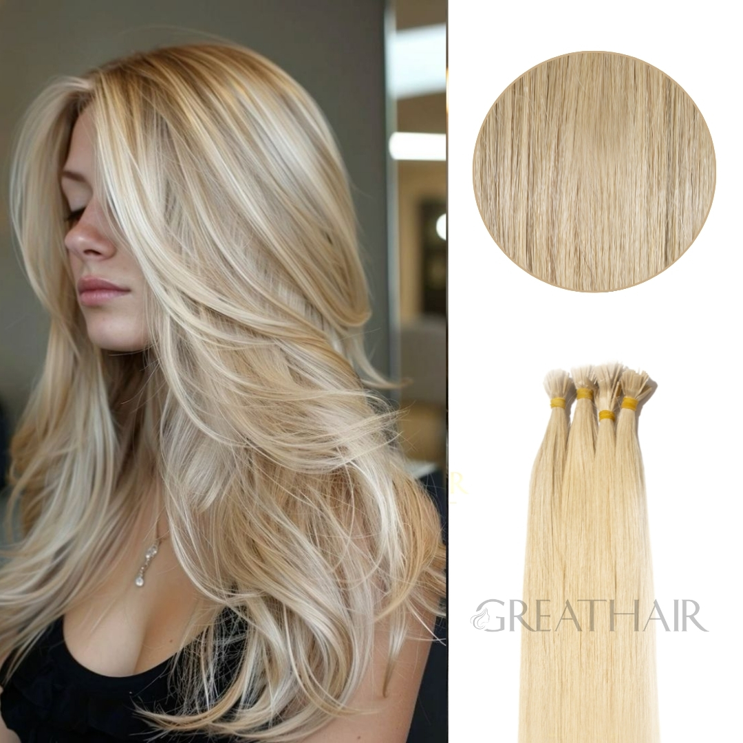 Light blonde straight flat tip hair extensions