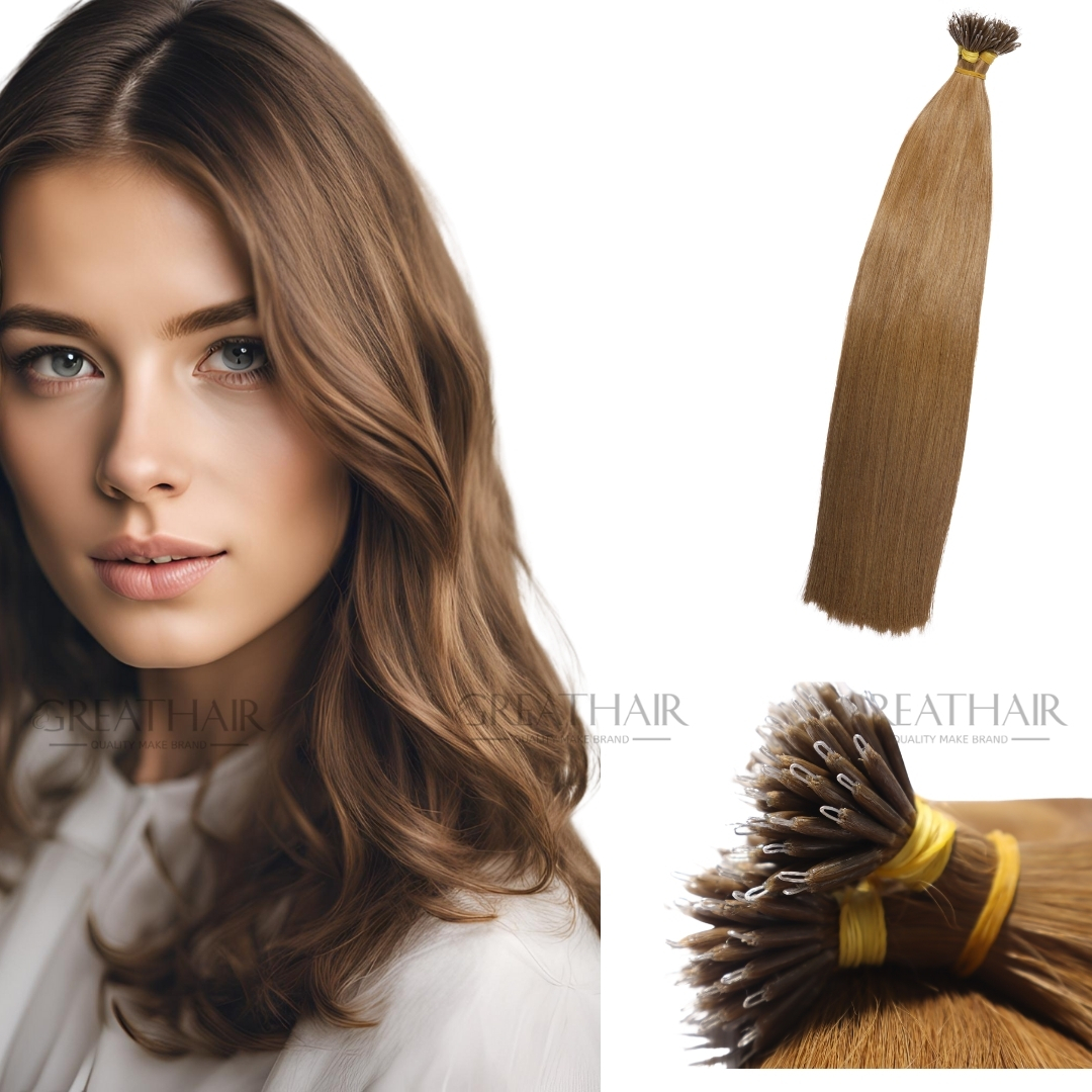 Brown color straight nano tip hair extension