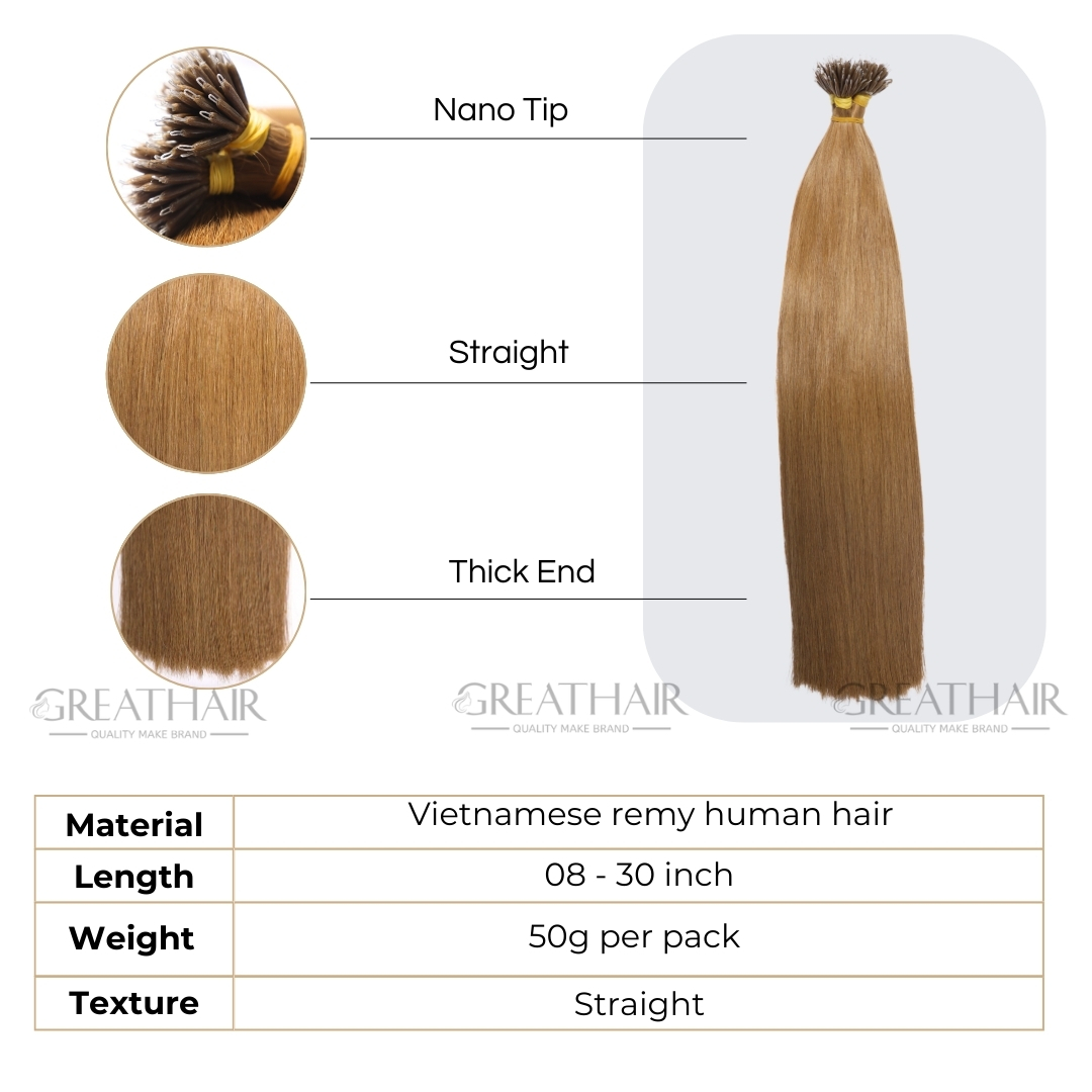 Brown color Straight Nano Tip hair extension