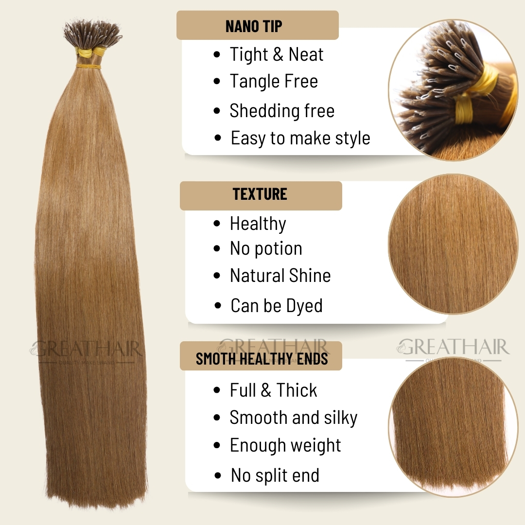 Brown color Straight Nano Tip hair extension