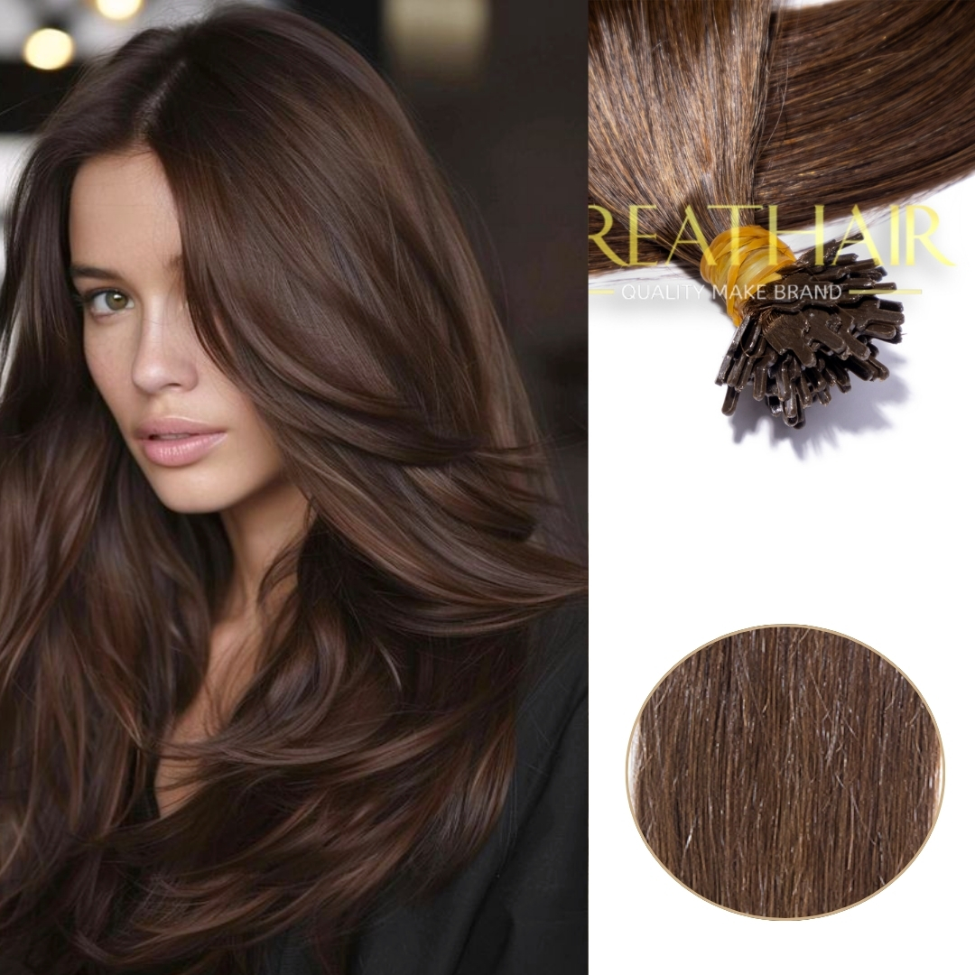 Brown color straight y tip hair extension