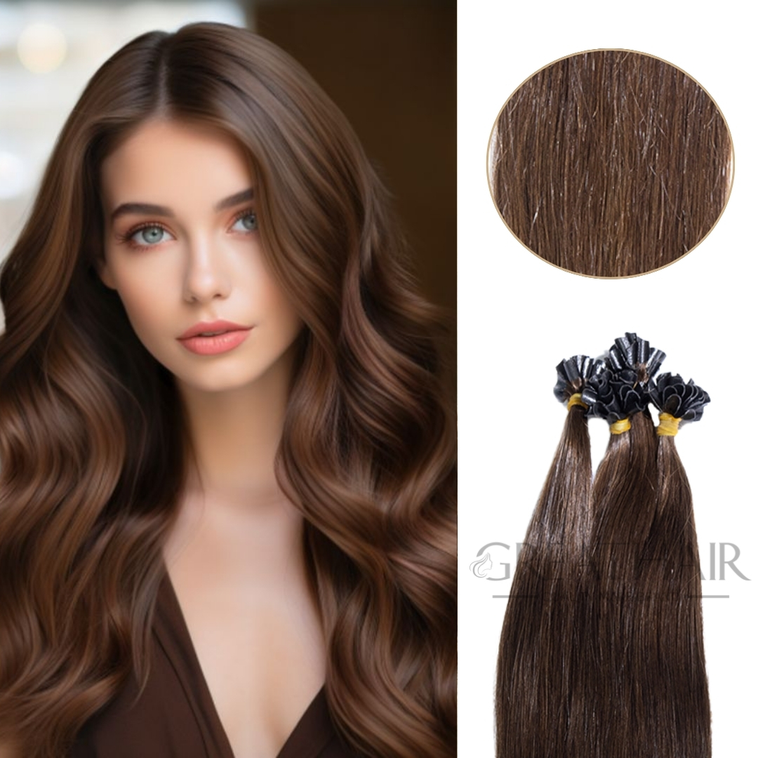 Drak brown color straight u tip hair extensions