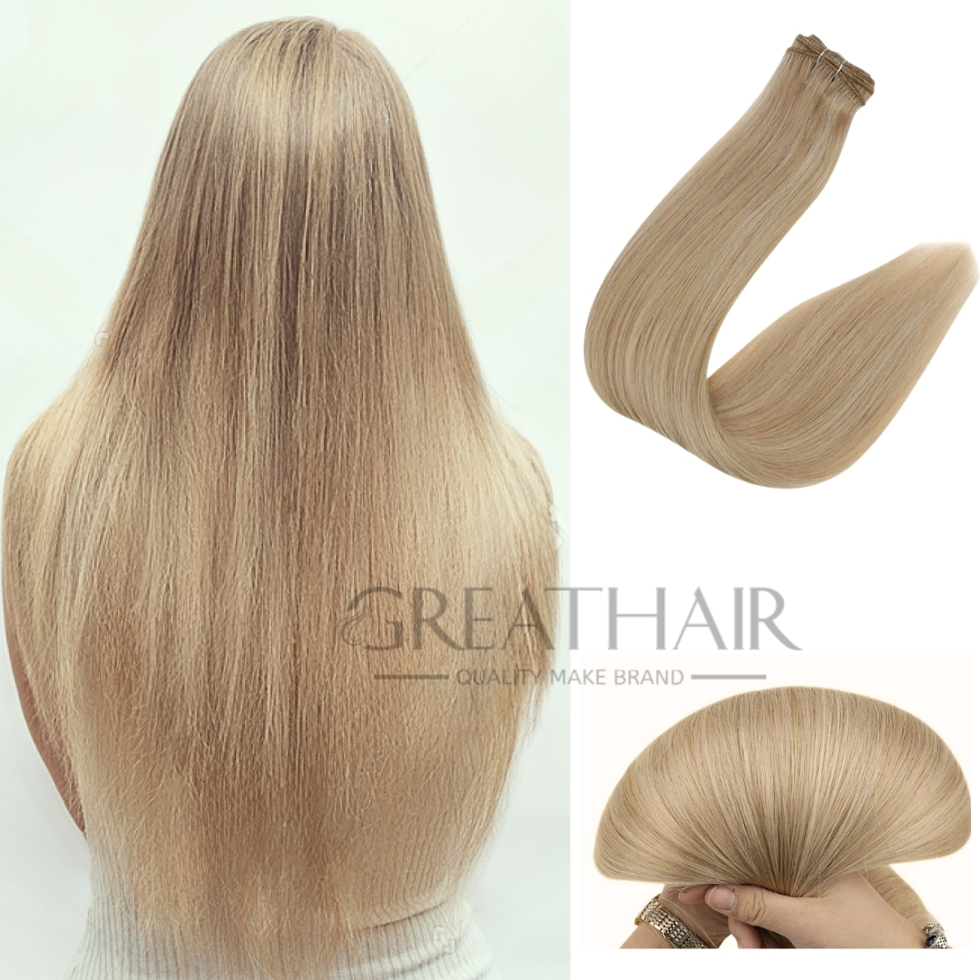 Blonde color straight weft hair extensions