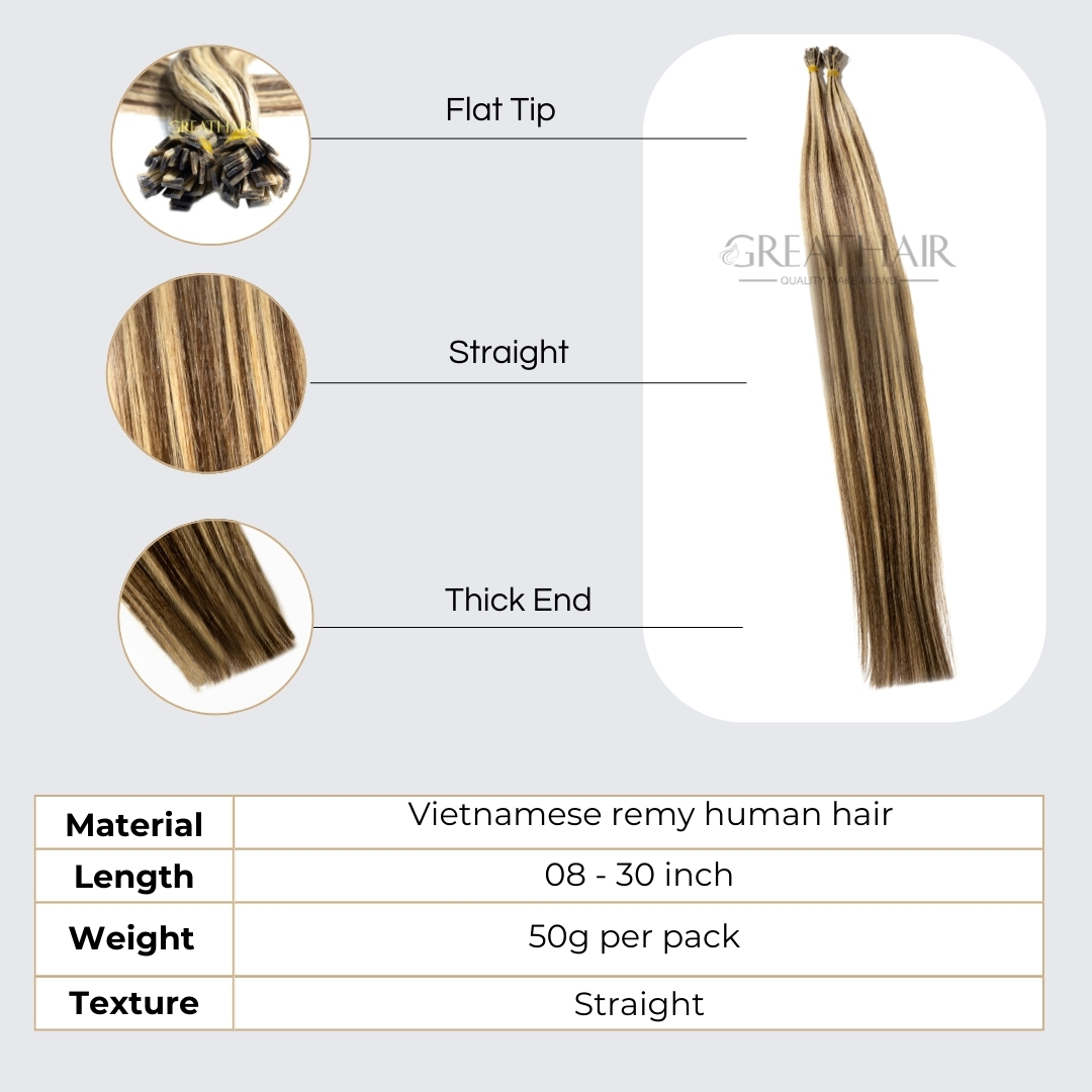 Piano 1A/6C color straight FlatTip hair extensions