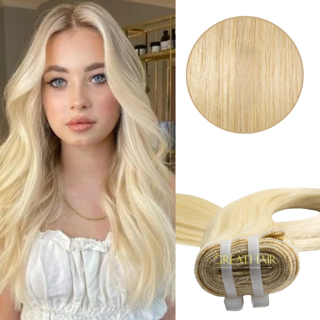 Blonde color straight weft hair extensions