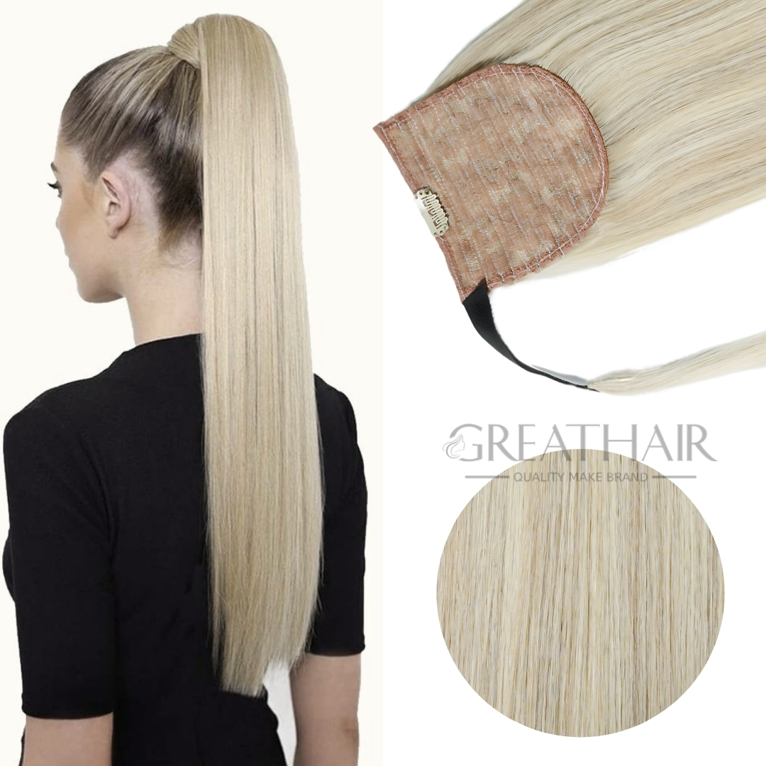 Blonde color straight hair ponytail extensions