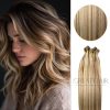 Piano Blonde with ash brown color straight Flat Tip hair extensions