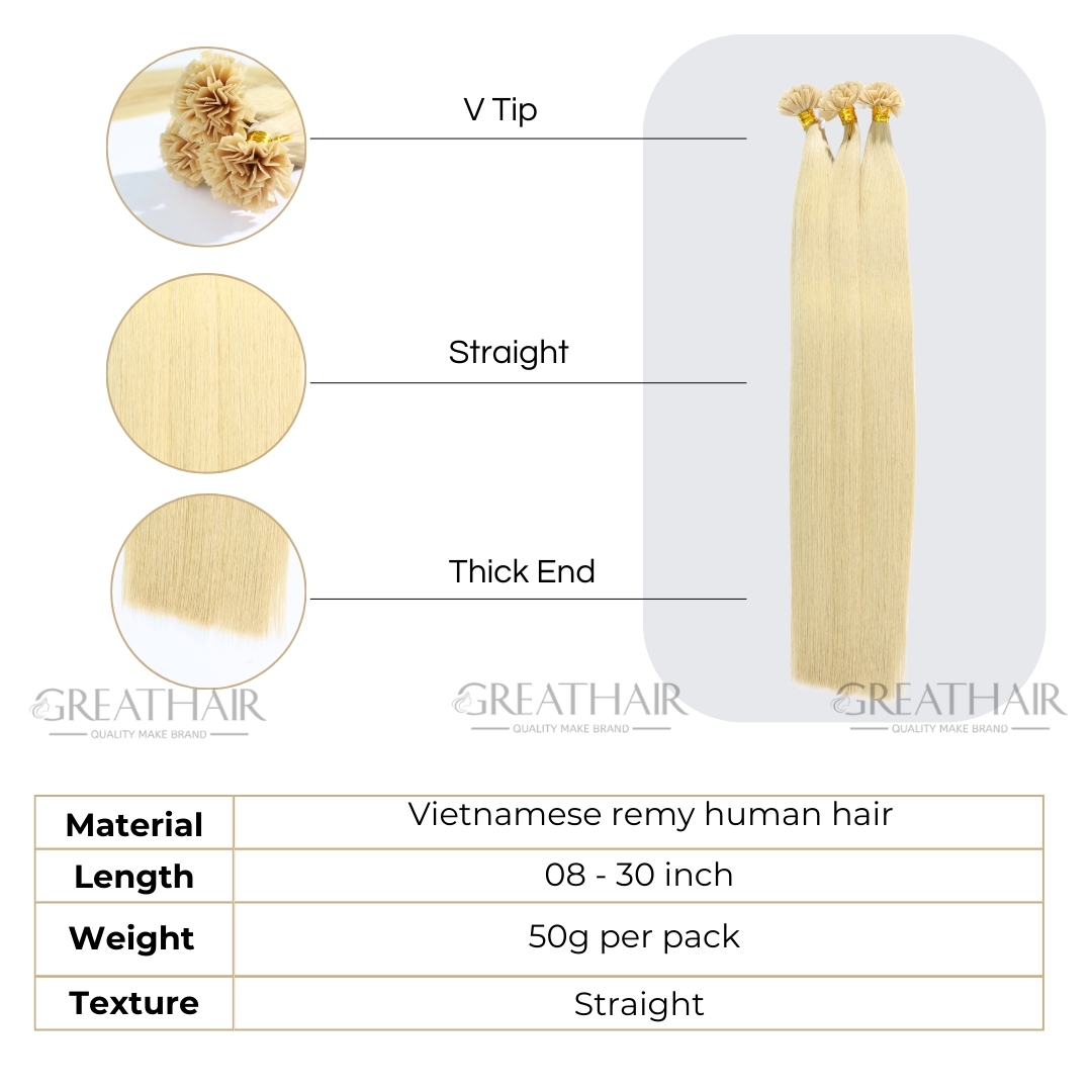 Blonde color straight V Tip hair extension