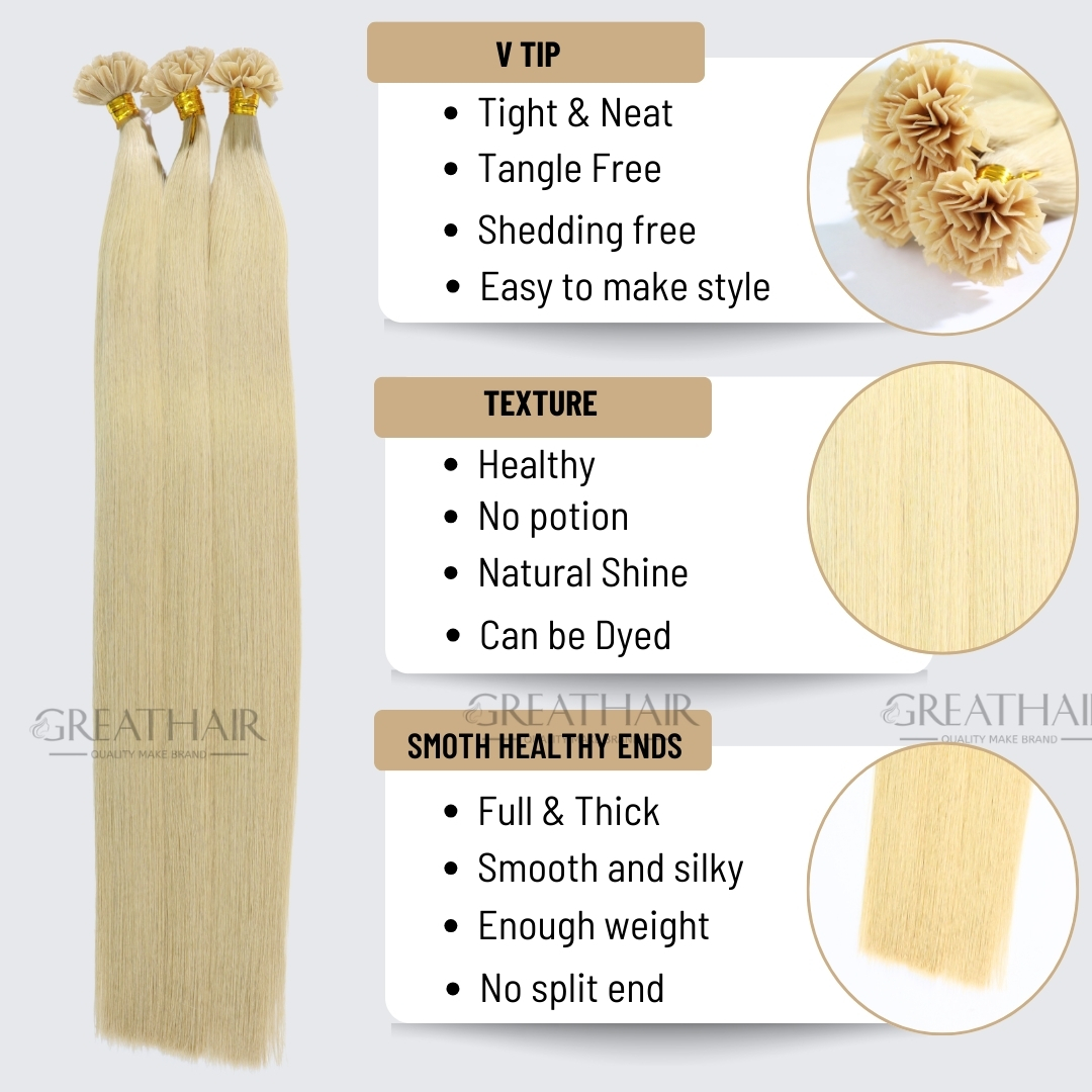 Blonde color straight V Tip hair extension