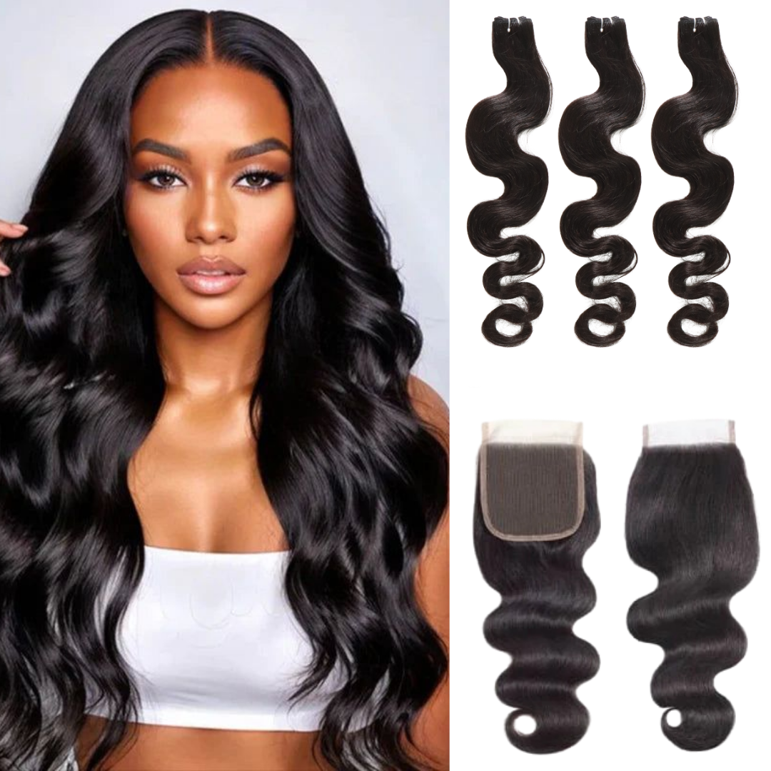 Body wave 3 bundles with closure 4x4