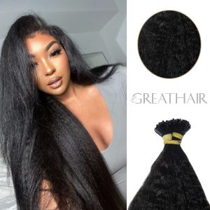 1B Natural Color yaky curly I Tip hair extensions