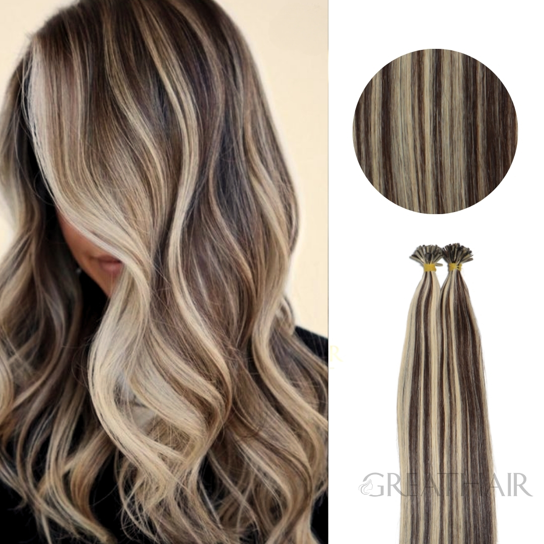 Piano brown with 613 color straight i tip hair extensions