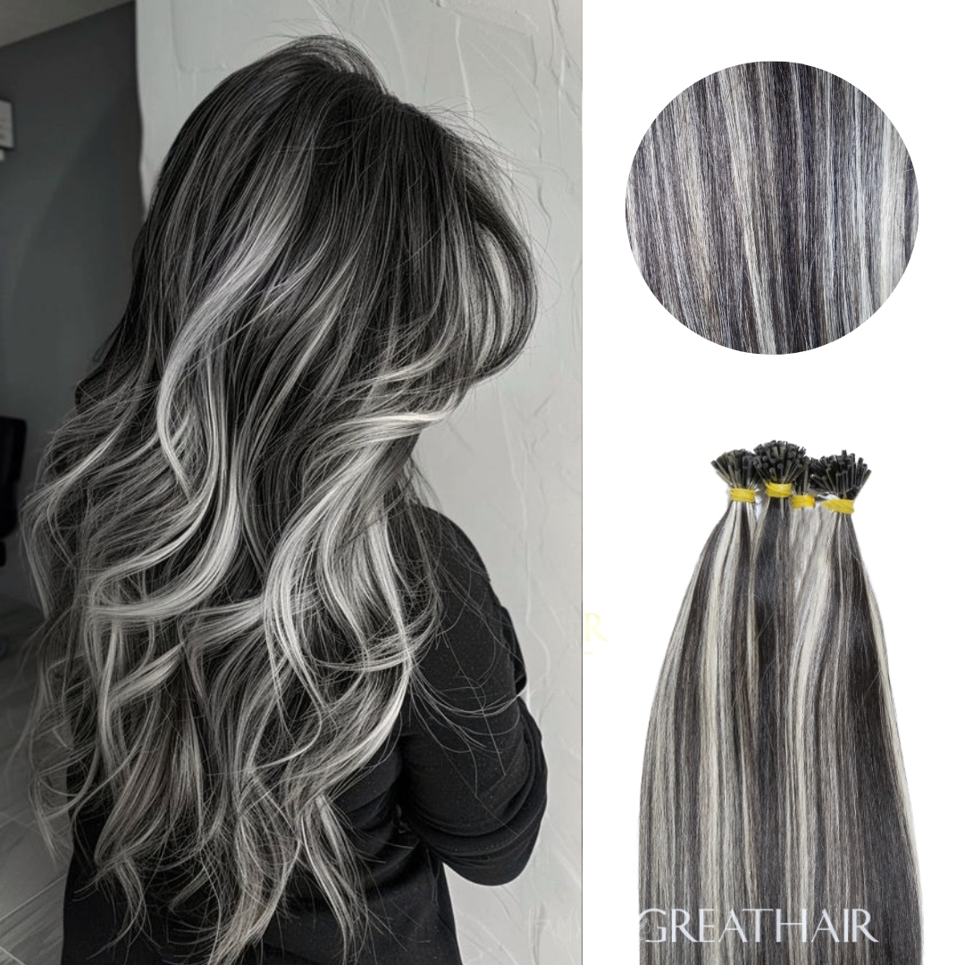 Piano platinum ash and natural color straight i tip hair extensions