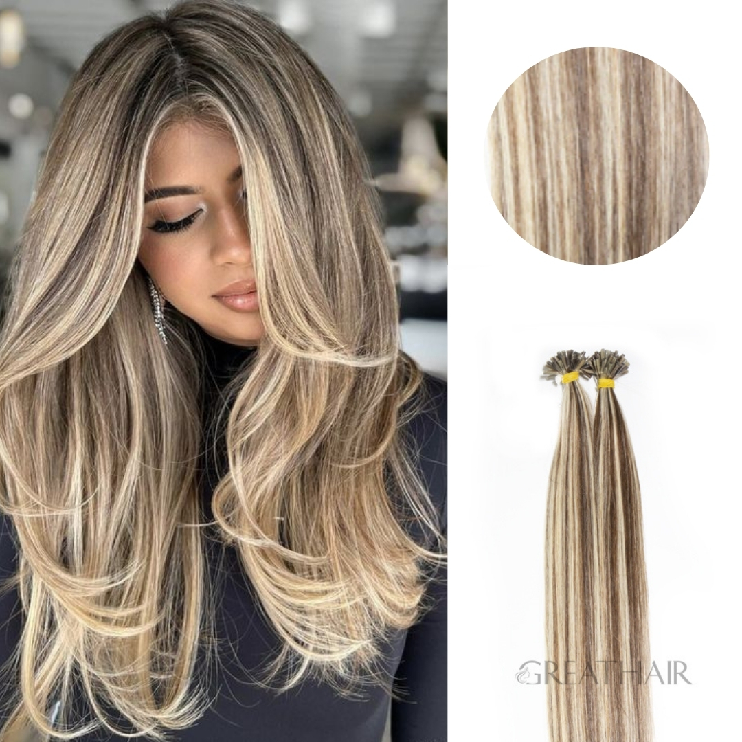 Piano 613 ash and brown color straight i tip hair extensions