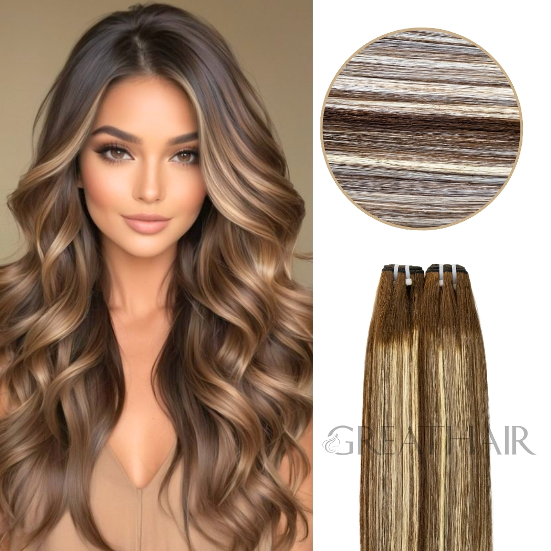 Balayage blonde with brown color bone traight weft hair extensions