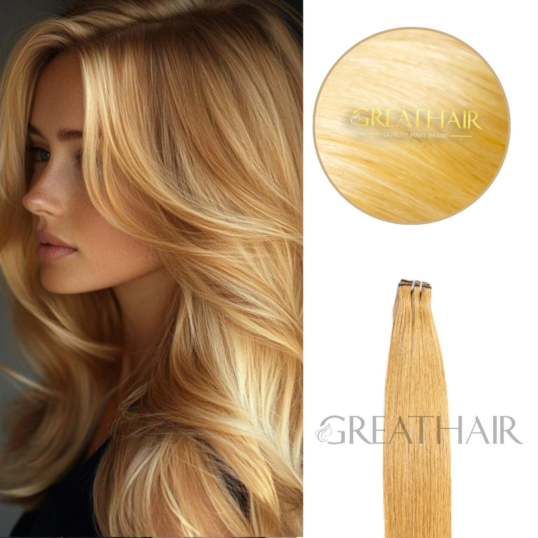 Yellow color straight weft hair extensions