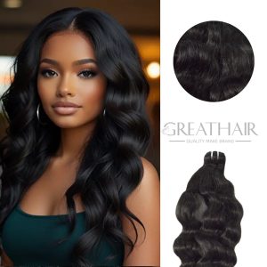 1B natural color wavy weft hair extensions