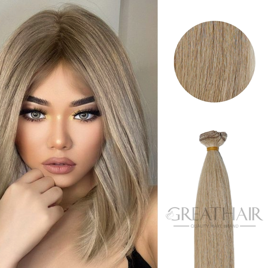 Light ash blonde color genius weft hair extensions