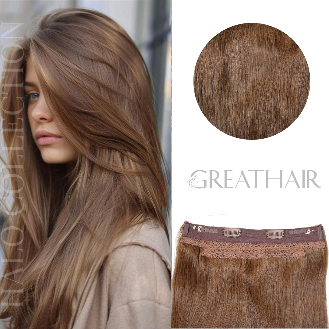 Brown color halo hair extensions