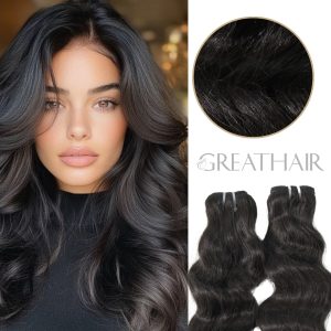 1B natural color loose wavy weft hair extensions