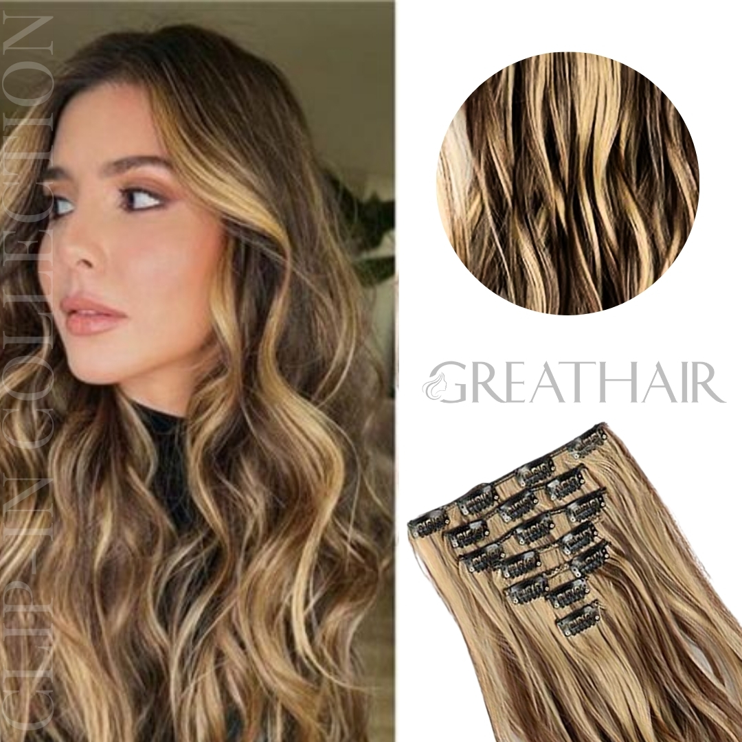 Balayage brown 613 color curly clip in hair extensions