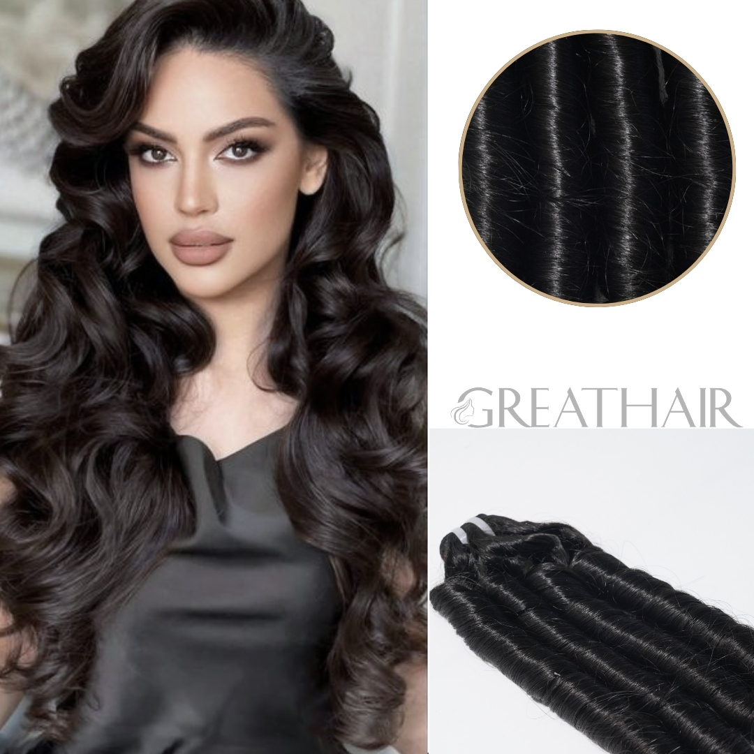 1b natural color fumi curly weft hair extensions