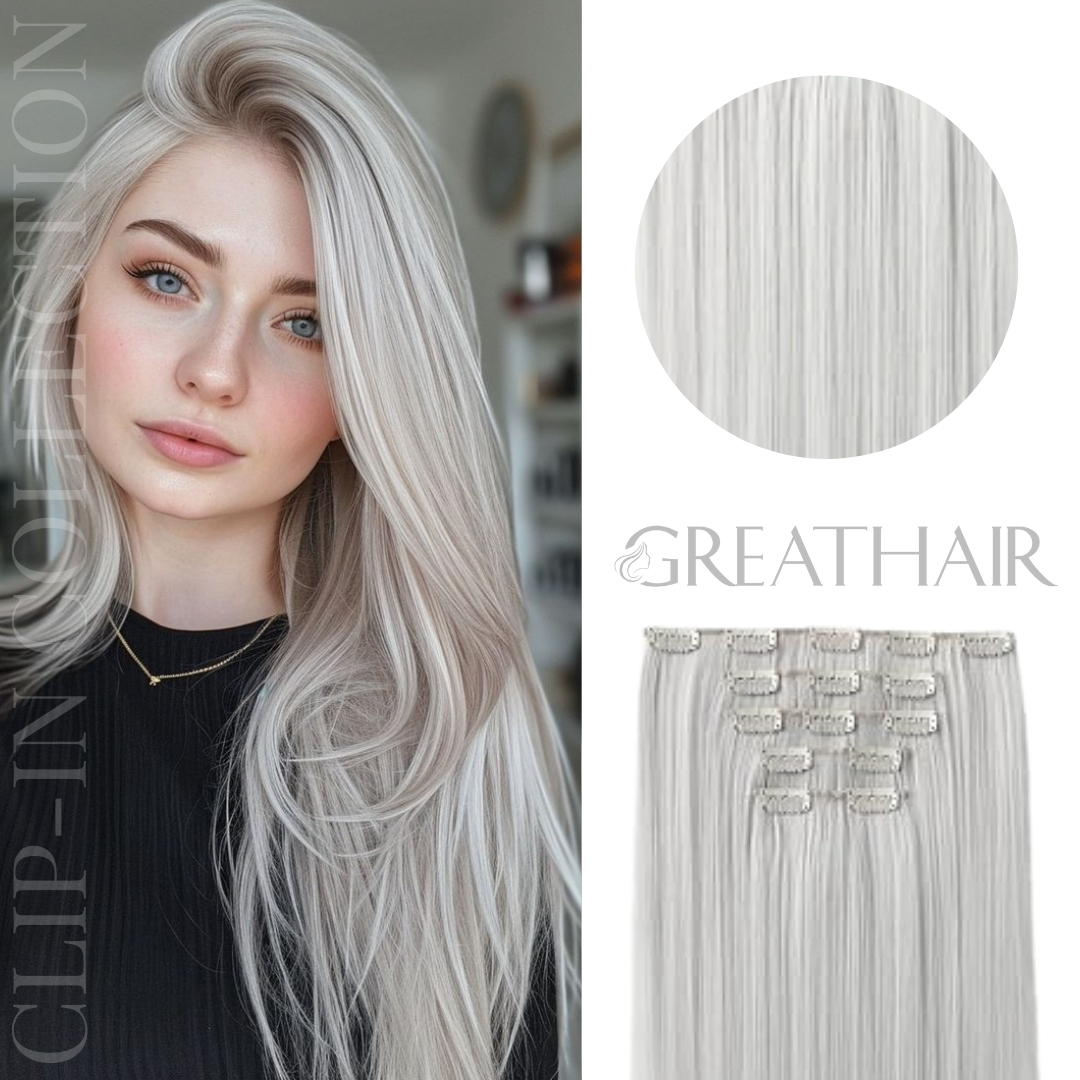 White color straight clip-in hair extensions