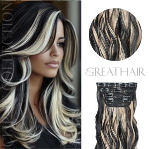 piano black blonde color curly clip-in hair extensions