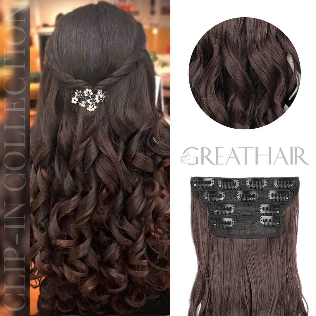 Dark brown color curly clip-in hair extensions