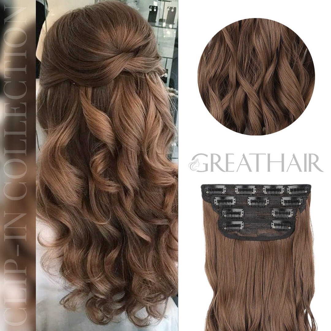 Light brown color curly clip-in hair extensions