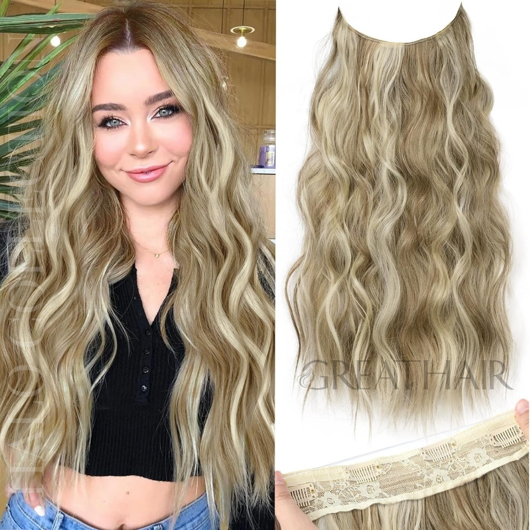 Piano light brown 613 ash color wavy halo hair extensions