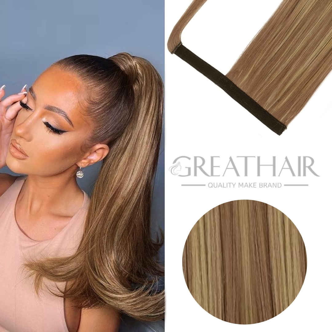 Piano light brown blonde color ponytail hair extensions